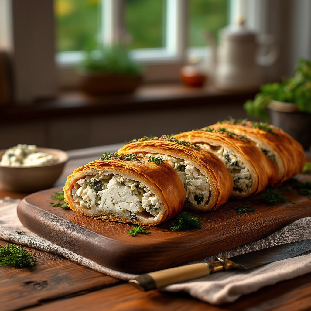 Plăcintă cu brânză de vaci și verdeață